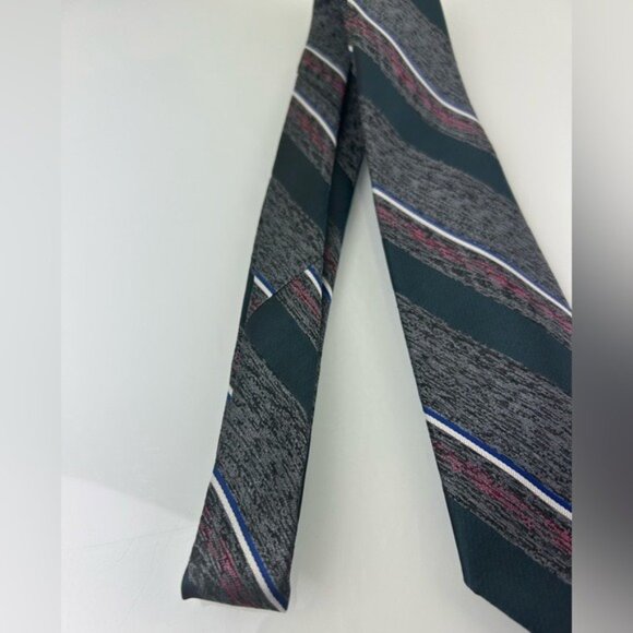 Christian Dior Monsieur VTG Diagonal Striped Gray Blue Red Tie - Picture 7 of 14